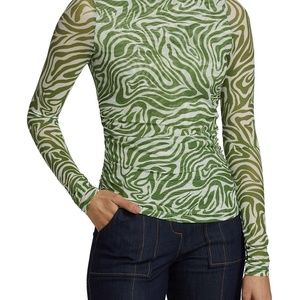 Cinq à Sept Woodblock Zebra Shirred Turtleneck